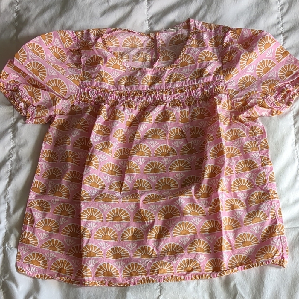 J. Crew Pink and Orange Patterned Blouse